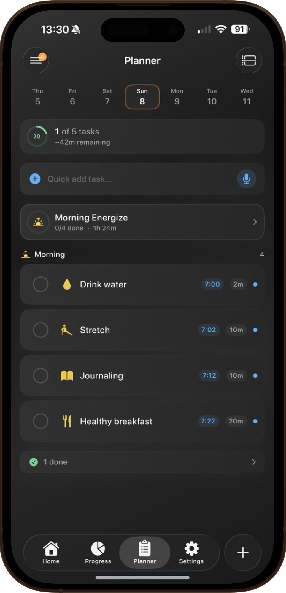 CHAR smart planner with tasks, priorities, and calendar integration