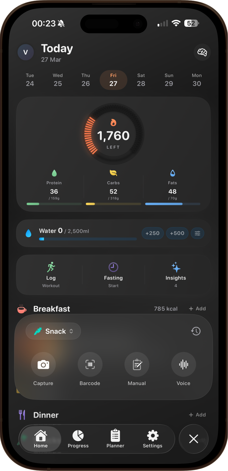 CHAR smart nutrition tracking with calorie and macro breakdown